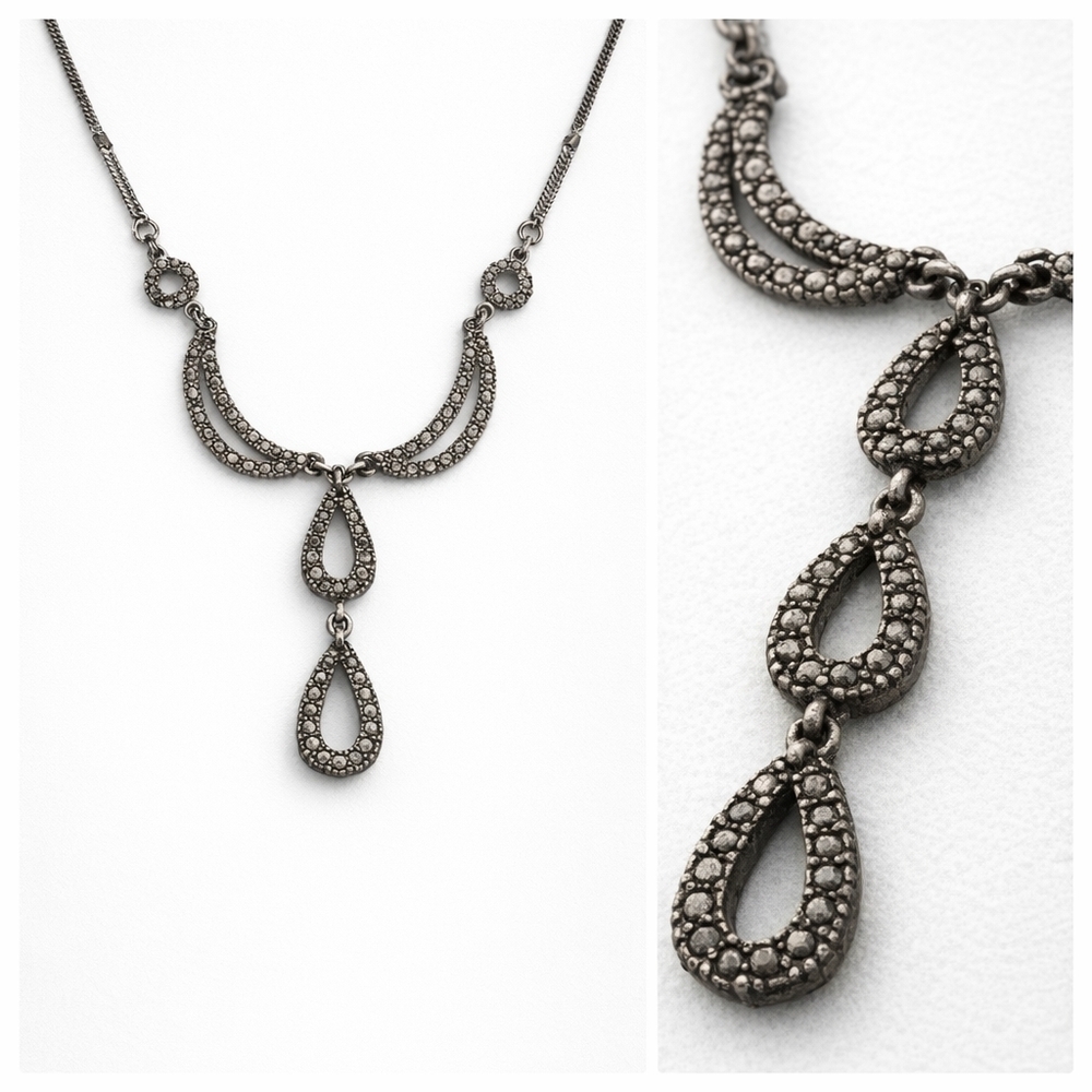 Vintage Marcasite And Sterling Y drop Necklace - Picture 2 of 9
